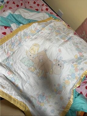 Precious Moments Pastel Animal Print Baby Blanket with Yellow Trim